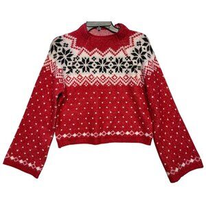 No Boundaries Womens Fair Isle Jacquard Pullover Sweater Red White Black S Winte